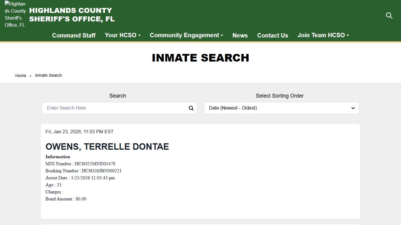 Inmate Search Highlands County Sheriff’s Office, FL