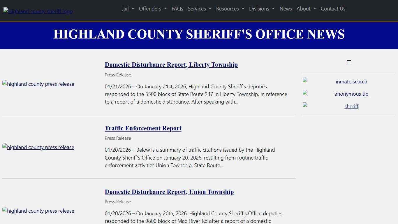 News Highland County Sheriff's Office